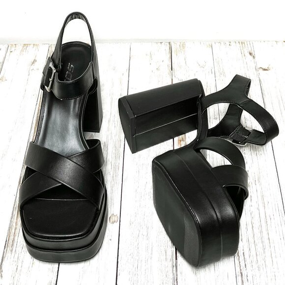 Soda Black Strappy Platform Heels - Picture 3 of 3